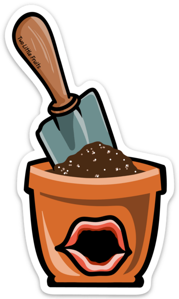 Cute Decorative Plant Stickers - Terra Cotta Pot with a Shovel, showcasing a fun gardening theme perfect for indoor and outdoor use.