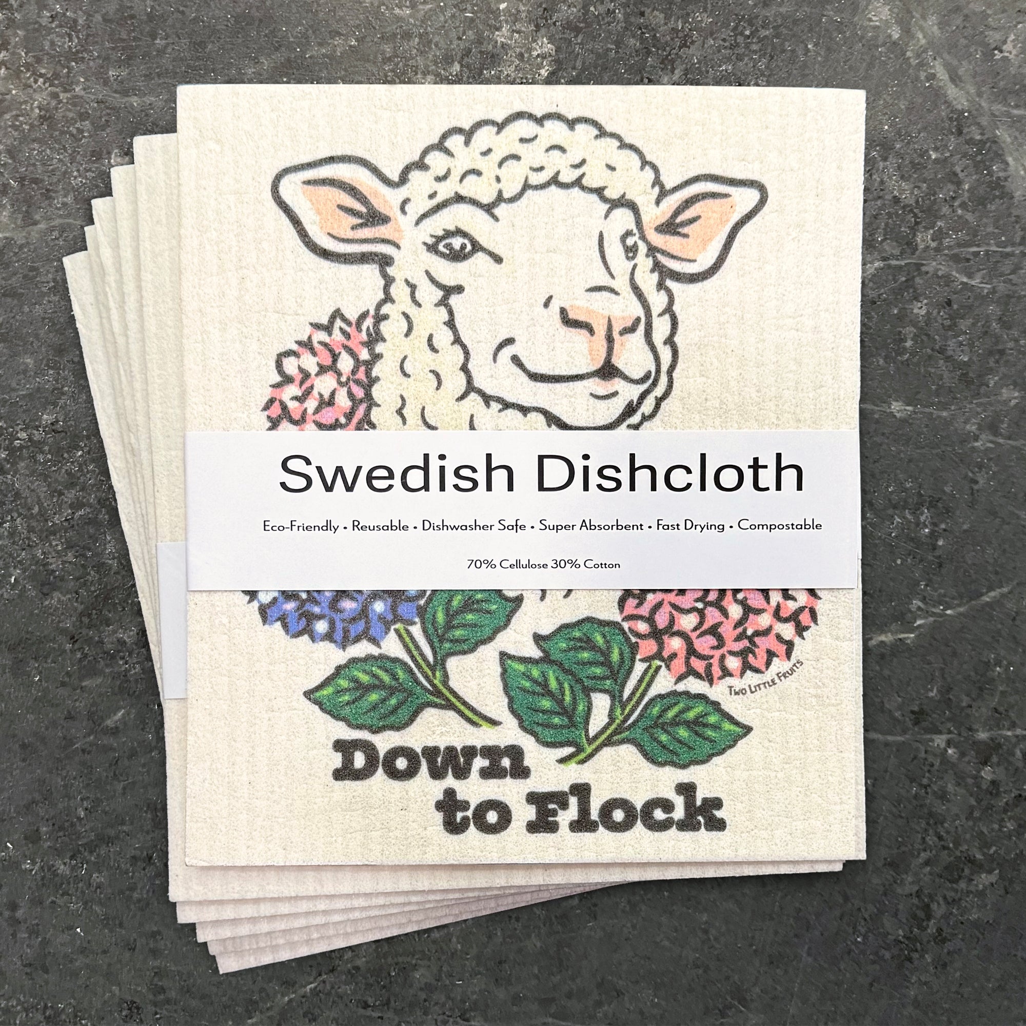 Cute Lamb Swedish Dishcloth Eco Friendly - Biodegradable, Reusable, 70% Cellulose, 30% Cotton - Swedish Dish Cloth - Two Little Fruits - Two Little Fruits