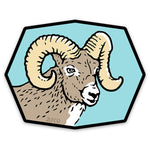 A cartoon illustration of a ram with large curved horns, depicted in a stylized manner.