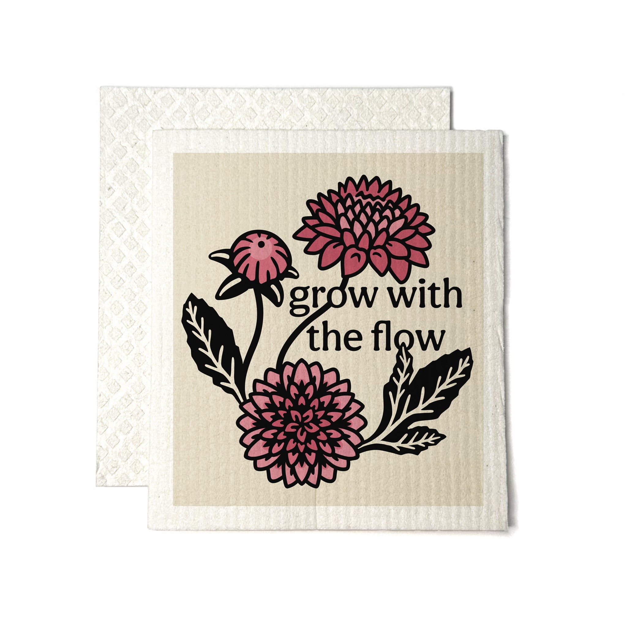 Grow With The Flow dahlia illustrated Swedish dishcloth by Two Little Fruits