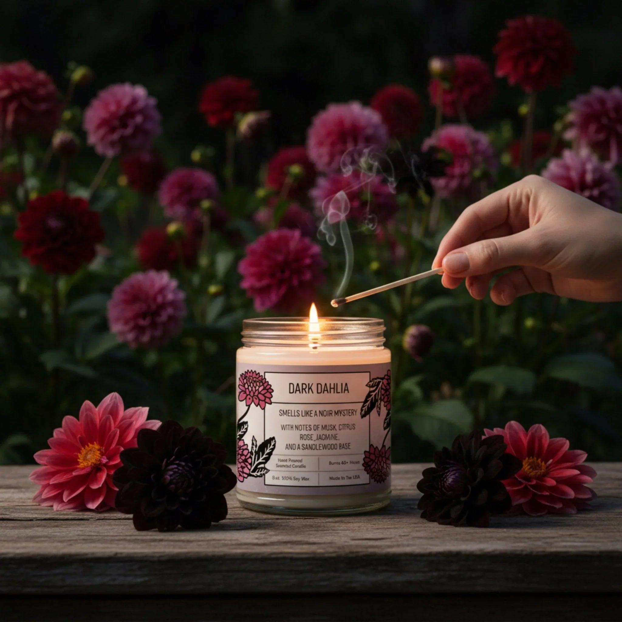 Dark Dahlia Citrus and Musk Scented Candle - Soy Candles - Two Little Fruits - Two Little Fruits