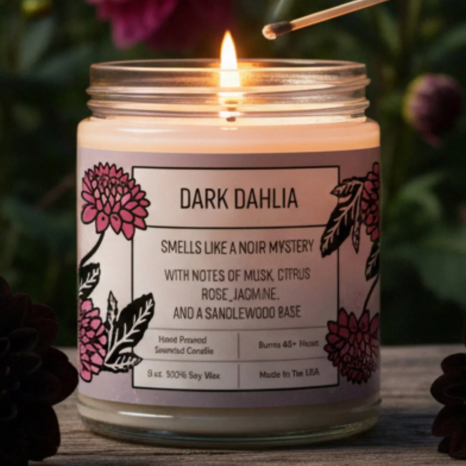 Dark Dahlia Citrus and Musk Scented Candle - Soy Candles - Two Little Fruits - Two Little Fruits