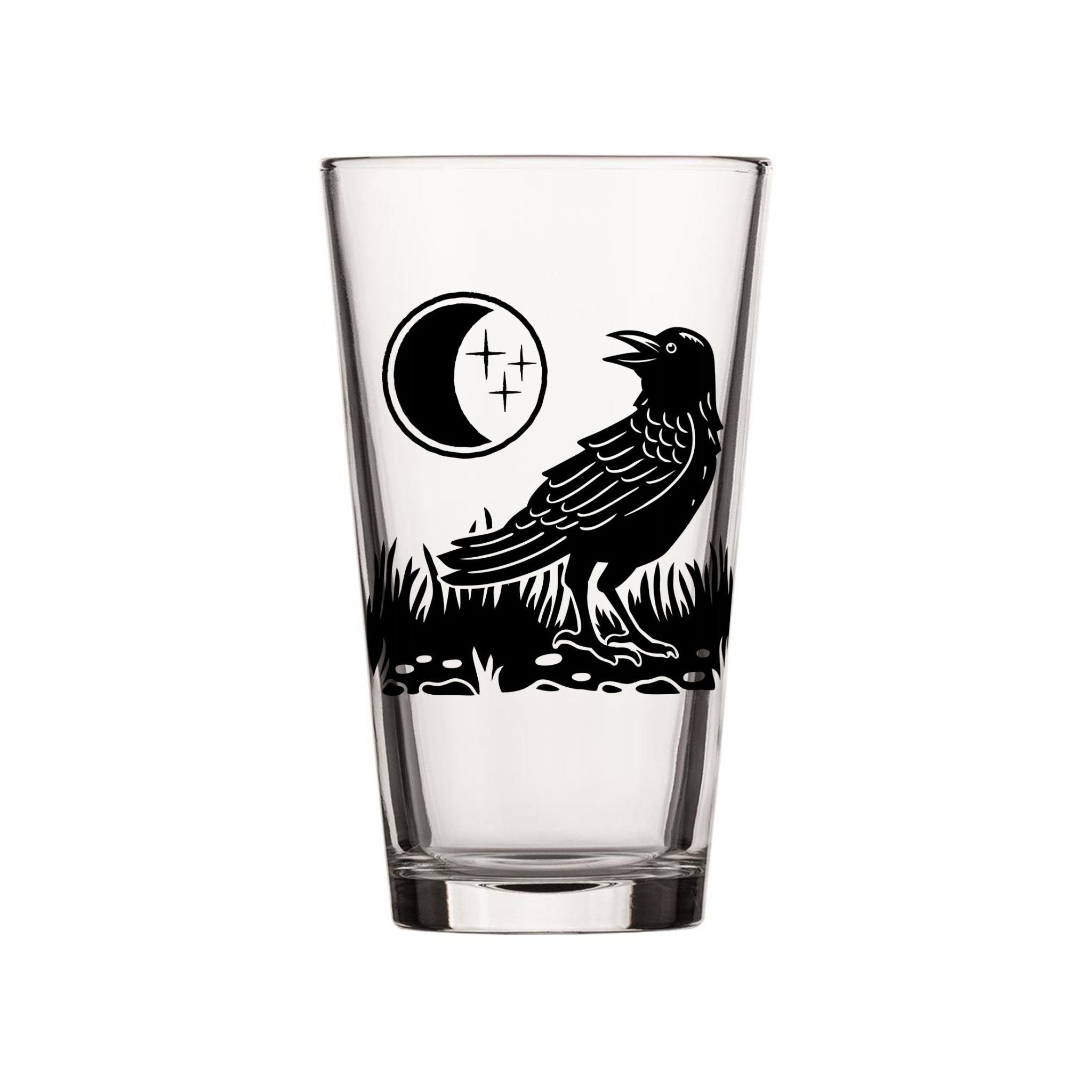 Decorative Pint Glasses - Crow and Moon Design, 16 Fl Oz - Pint Glass - Two Little Fruits - Two Little Fruits