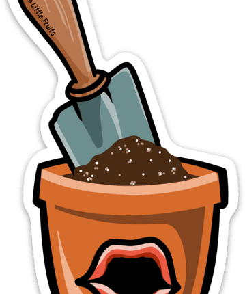 Cute Decorative Plant Stickers - Terra Cotta Pot with a Shovel, showcasing a fun gardening theme perfect for indoor and outdoor use.