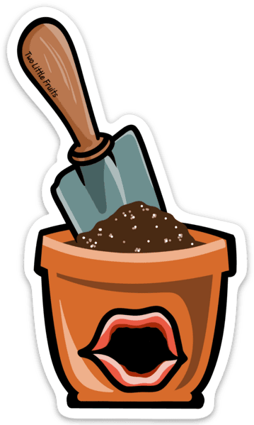 Cute Decorative Plant Stickers - Terra Cotta Pot with a Shovel, showcasing a fun gardening theme perfect for indoor and outdoor use.