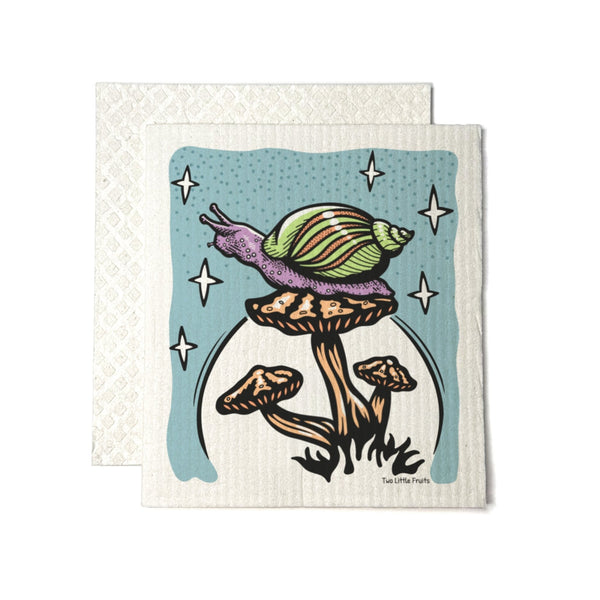 Eco - Friendly Absorbent Swedish Dishcloth With Snail And Mushroom Design - Biodegradable & Reusable - Swedish Dish Cloth - Two Little Fruits - Two Little Fruits