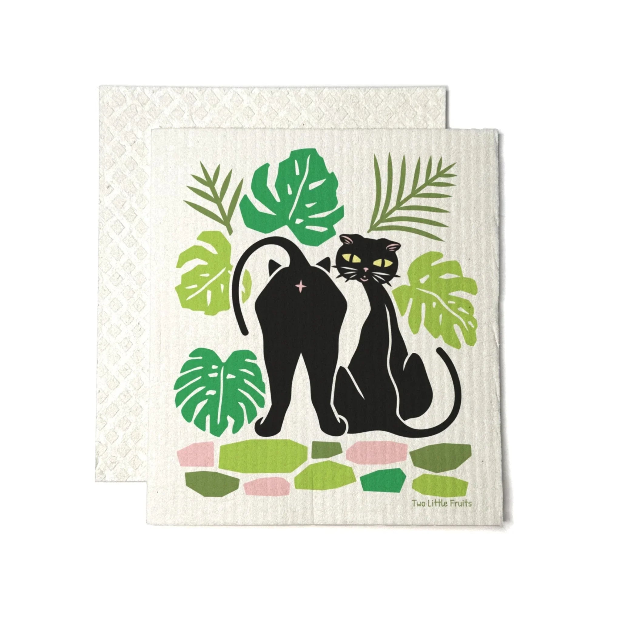 Eco-Friendly Cat Design illustrated swedish dishcloth by Two Little Fruits