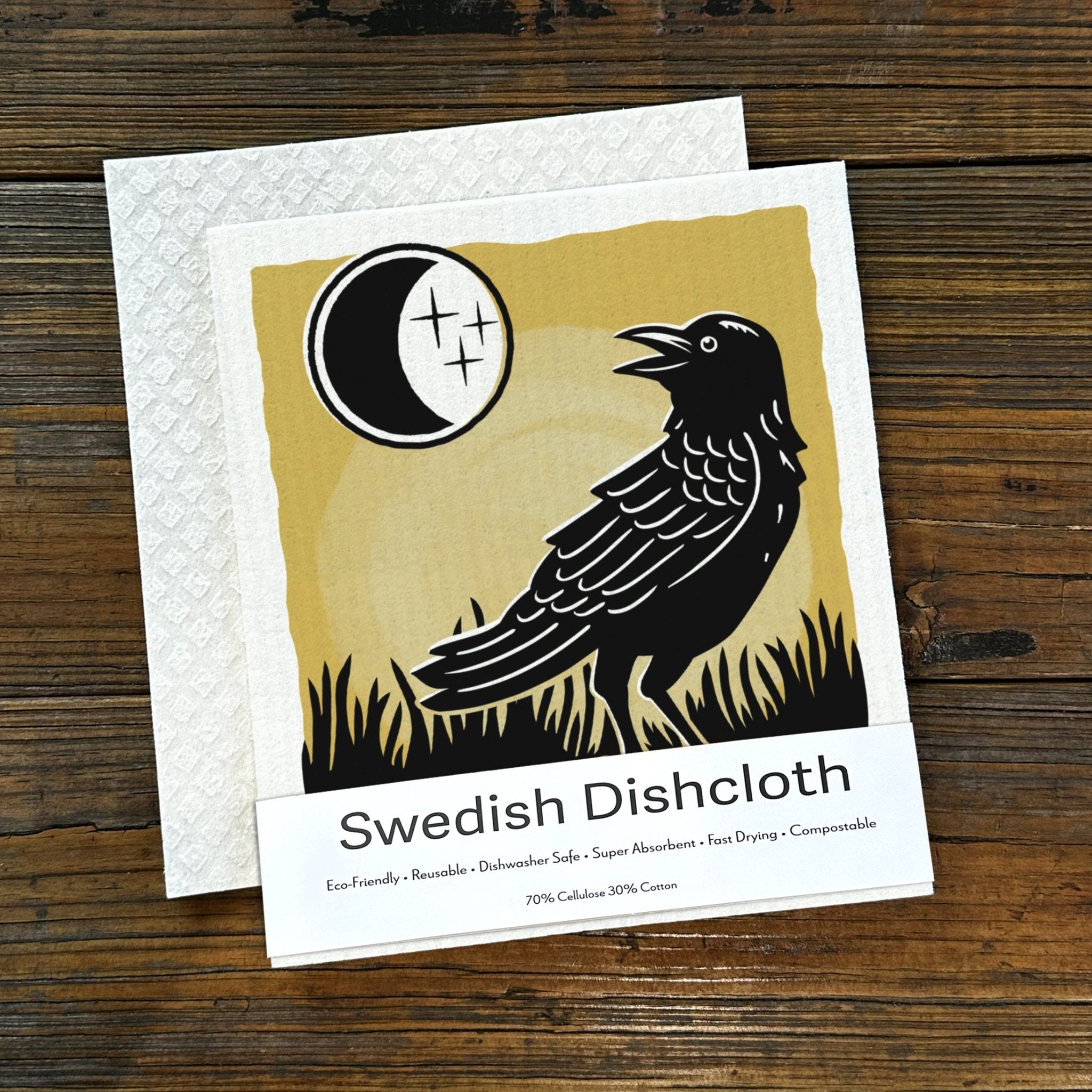Eco - Friendly Dishcloth - Mystic Crow Design Compostable & Reusable Sponge - Swedish Dish Cloth - Two Little Fruits - Two Little Fruits
