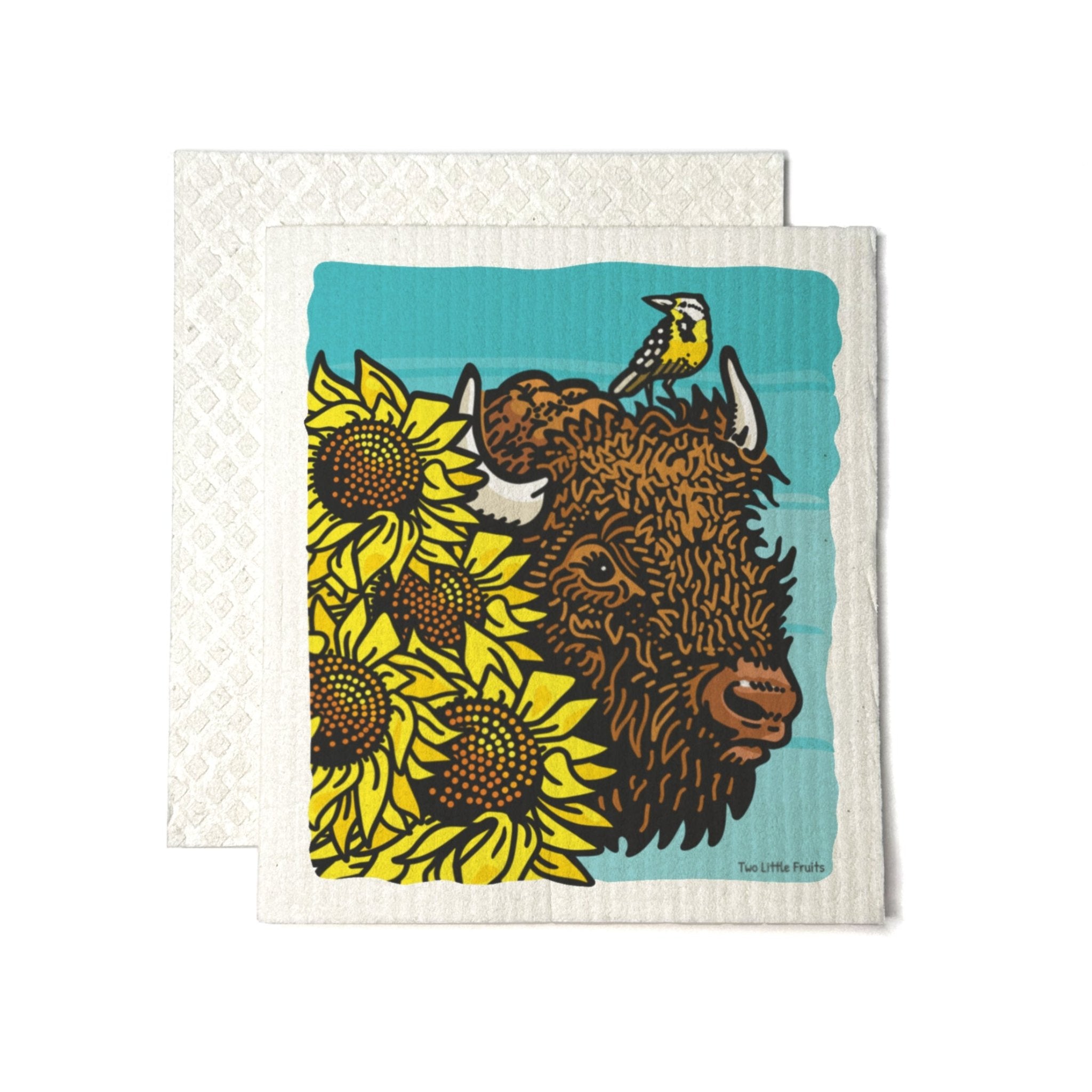 Eco - Friendly Reusable Dishcloths - Bison & Sunflowers, Biodegradable, 100% Compostable - Swedish Dish Cloth - Two Little Fruits - Two Little Fruits