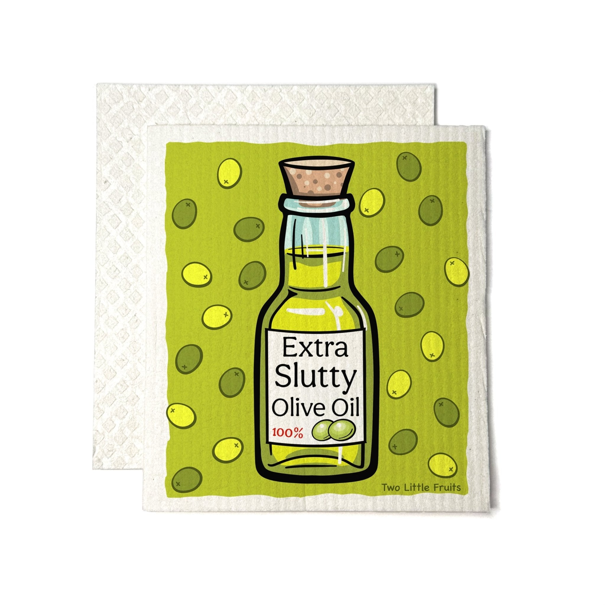 Eco - Friendly Reusable Dishcloths – Extra Slutty Olive Oil Design, Biodegradable & Compostable - Swedish Dish Cloth - Two Little Fruits - Two Little Fruits