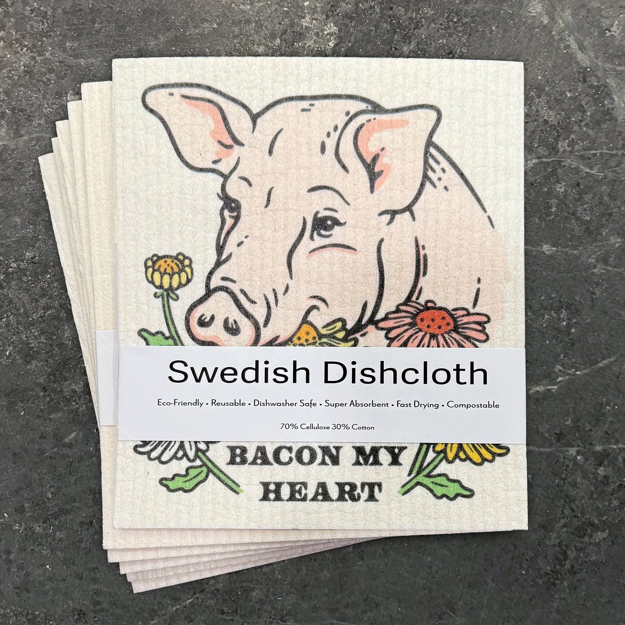 Eco - Friendly Swedish Dishcloth - Dont Go Bacon My Heart Pig, Compostable & Reusable! - Swedish Dish Cloth - Two Little Fruits - Two Little Fruits