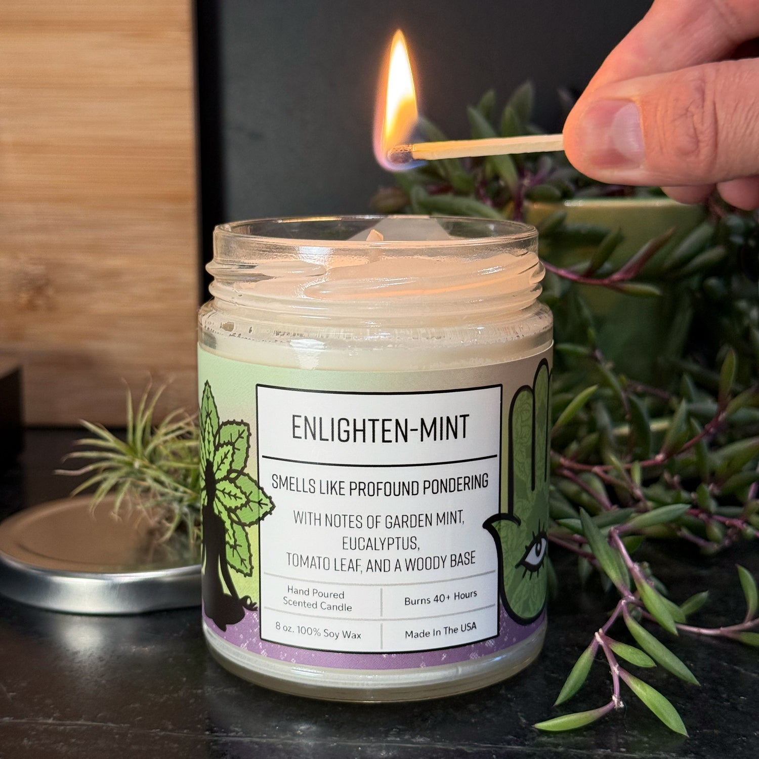 Enlighten - Mint 8 Oz. Eco - Friendly Mint And Eucalyptus Candle – Refreshing And Calming Scent - Soy Candles - Two Little Fruits - Two Little Fruits