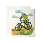 Frog On A Bike Compostable Kitchen Cloth - Eco-Friendly, Reusable, Biodegradable illustrated swedish dishcloth by Two Little 