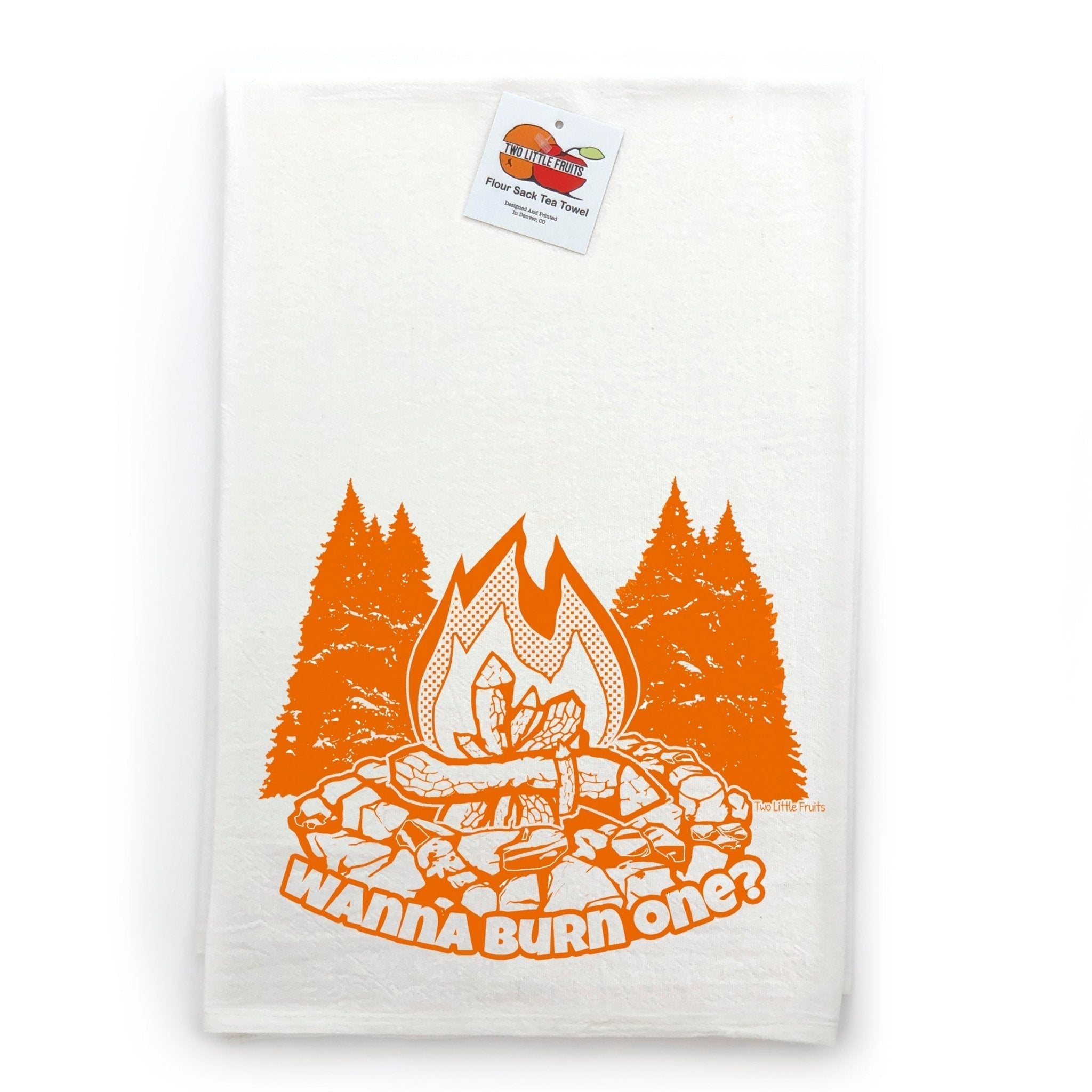 Funny Camping Kitchen Decor Towel - Roaring Campfire Design 100% Cotton Tea Towel 28x29 inches - Tea Towels - Two Little Fruits - Two Little Fruits