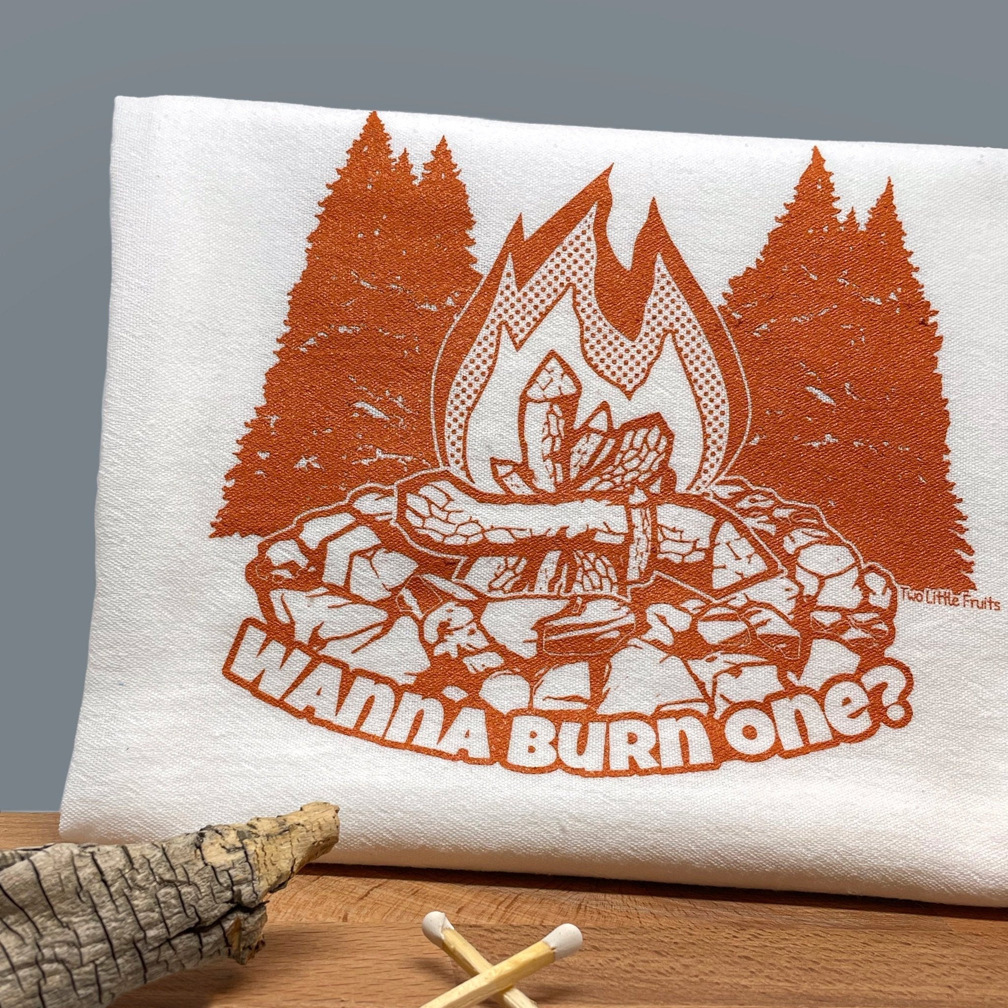 Funny Camping Kitchen Decor Towel - Roaring Campfire Design 100% Cotton Tea Towel 28x29 inches - Tea Towels - Two Little Fruits - Two Little Fruits