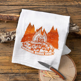 Funny Camping Kitchen Decor Towel - Roaring Campfire Design 100% Cotton Tea Towel 28x29 inches - Tea Towels - Two Little Fruits - Two Little Fruits