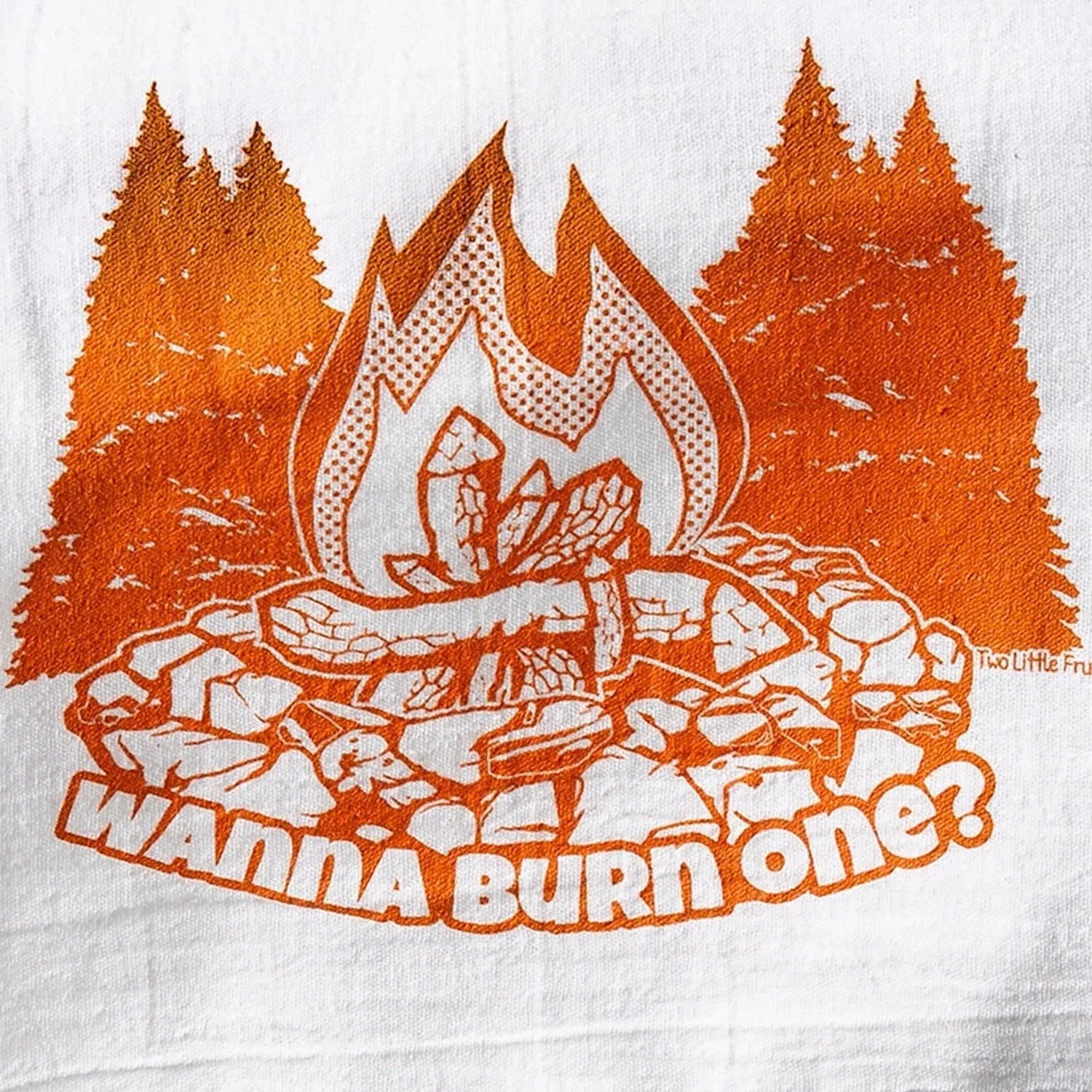 Camping Kitchen Decor Towel - Roaring Campfire Design 100% illustrated tea towel by Two Little Fruits