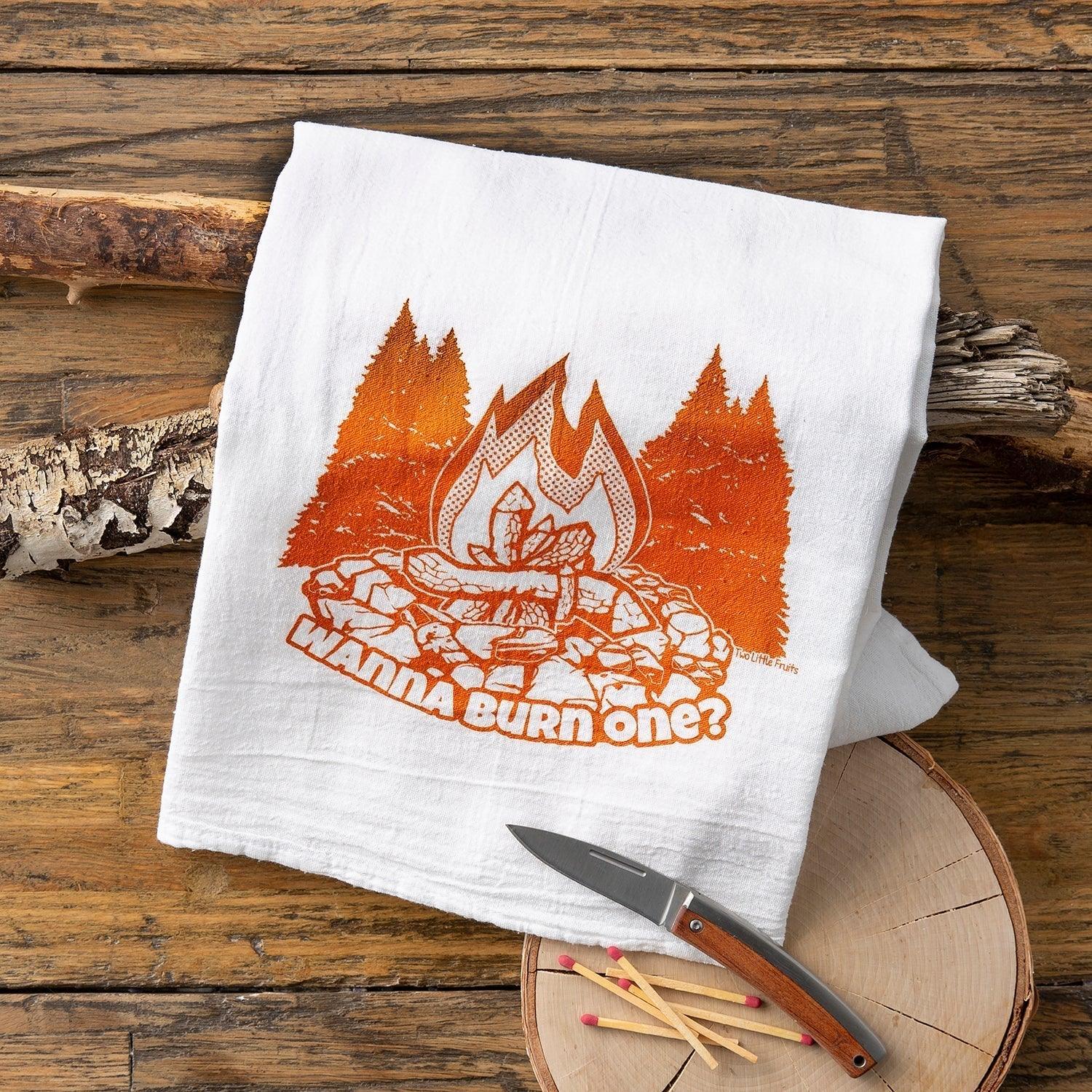 Funny Camping Kitchen Decor Towel - Roaring Campfire Design 100Cotton Tea Towel 28x29 inches - Tea Towels - Two Little Fruits - Two Little Fruits