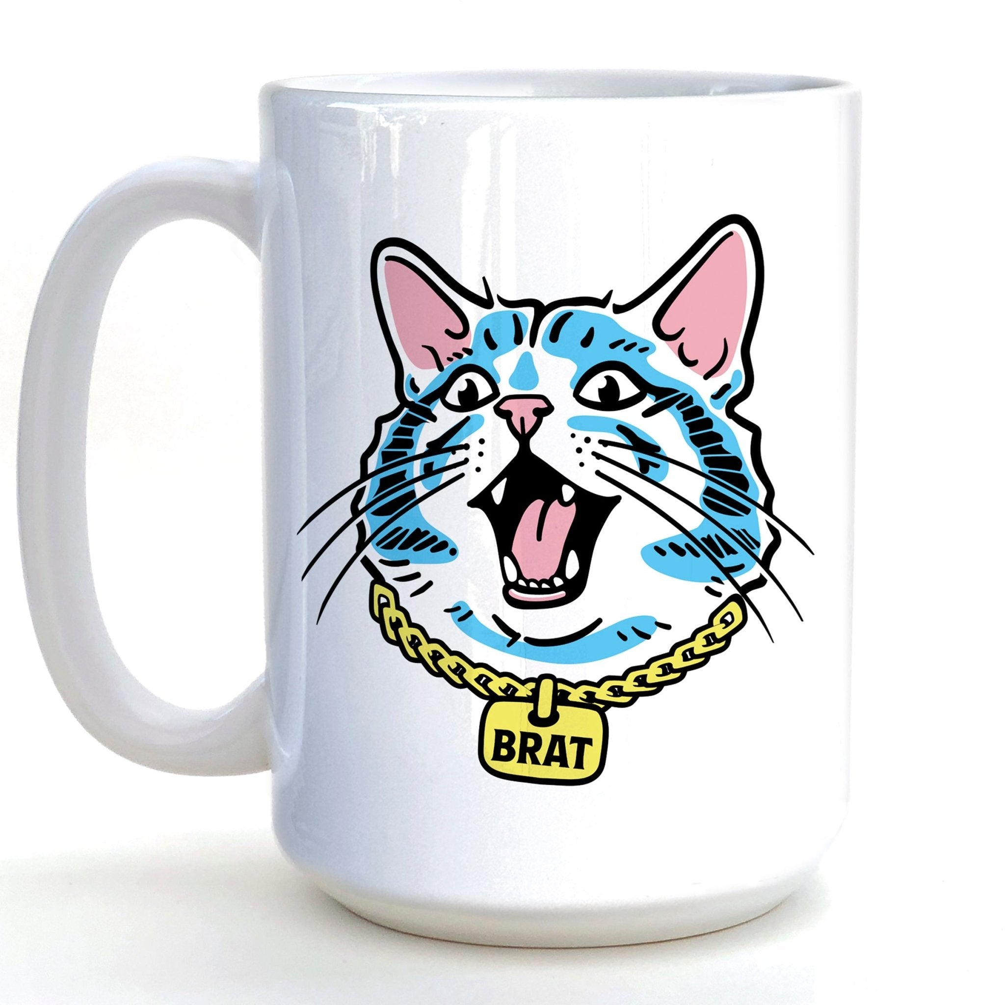 Funny Cat Coffee Mug - 15 Oz Hand - Illustrated Ceramic Mug with Large Comfortable Handle - Mug - Two Little Fruits - Two Little Fruits