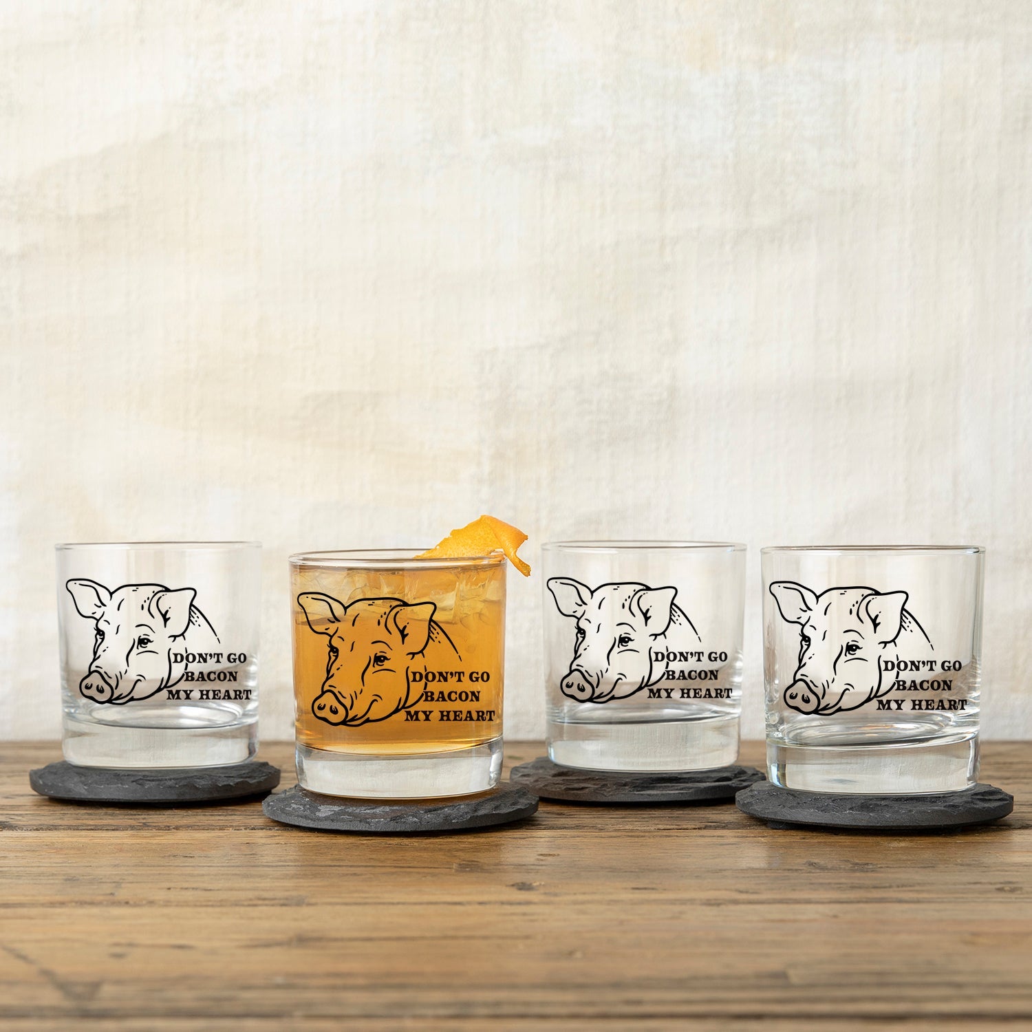 Funny Pig Glass - Unique Handcrafted Whiskey Glass with Original Illustration, 10 Fl Oz Capacity - Rocks Glass - Two Little Fruits - Two Little Fruits