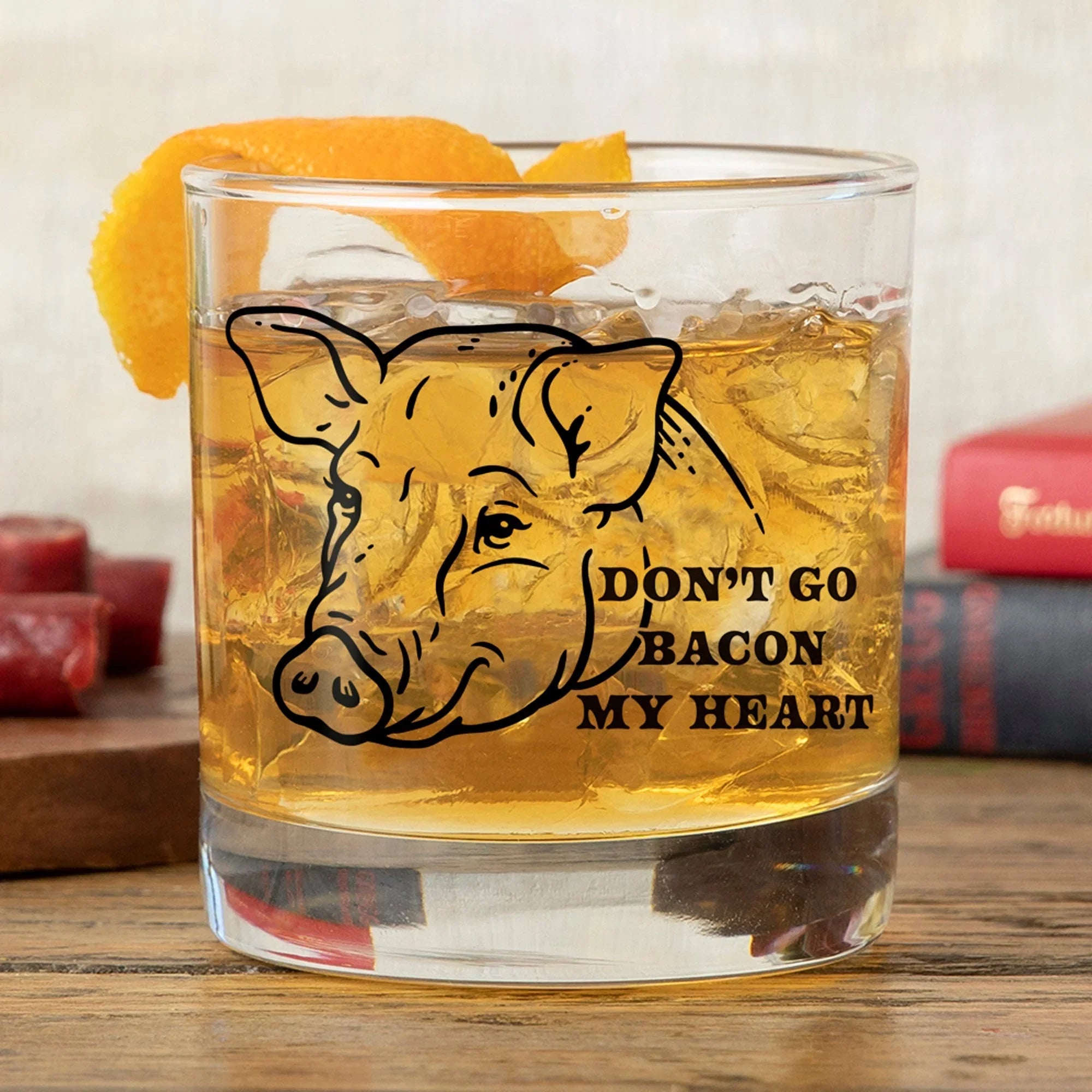 Pig illustrated rocks glass by Two Little Fruits