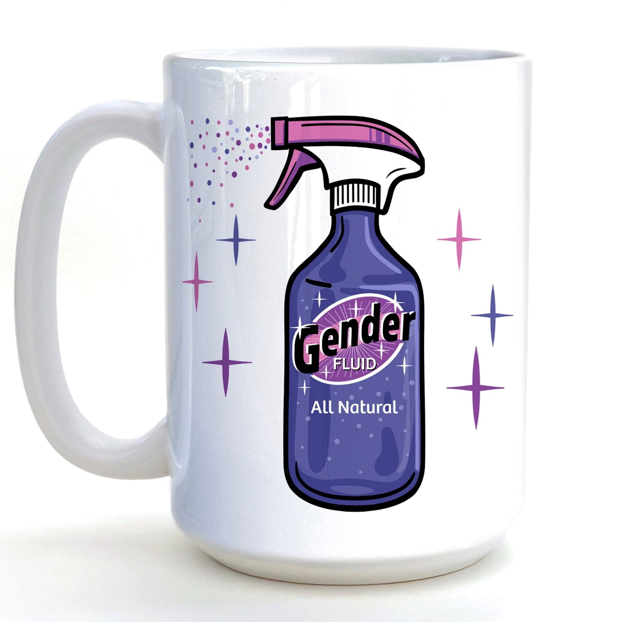 GenderFluid Unique HandIllustrated Coffee Mug – 15 Oz Ceramic Cup featuring a vibrant gender fluid design, ideal for starting your day with a smile. Perfect gender fluid mug for coffee lovers.