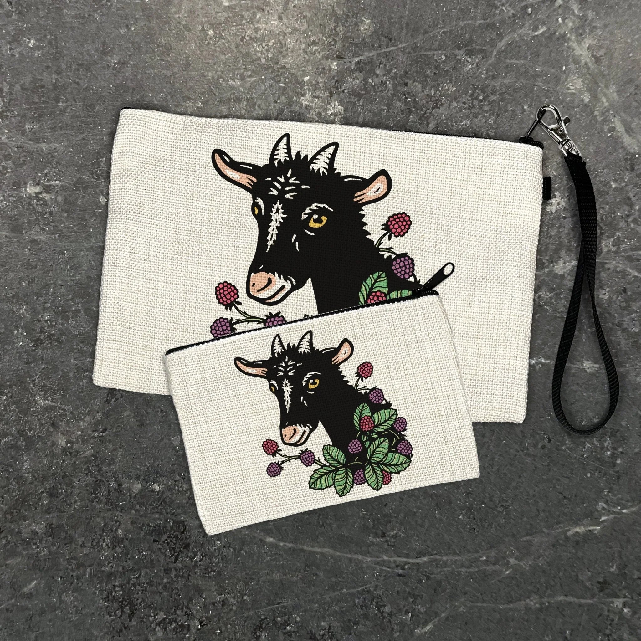 Goat illustrated zipper pouch by Two Little Fruits