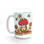 Good Vibes Mushroom illustrated mug by Two Little Fruits