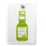 Green Extra Slutty Olive Oil Cotton Tea Towel – Eco - Friendly, Screen Printed Kitchen Towel - Tea Towels - Two Little Fruits - Two Little Fruits