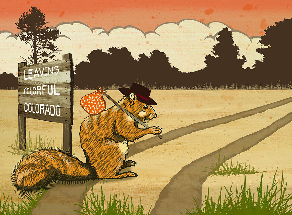 Whimsical Colorado Art Print featuring Hobo Squirrel - 8x10 or 11x14 Inches