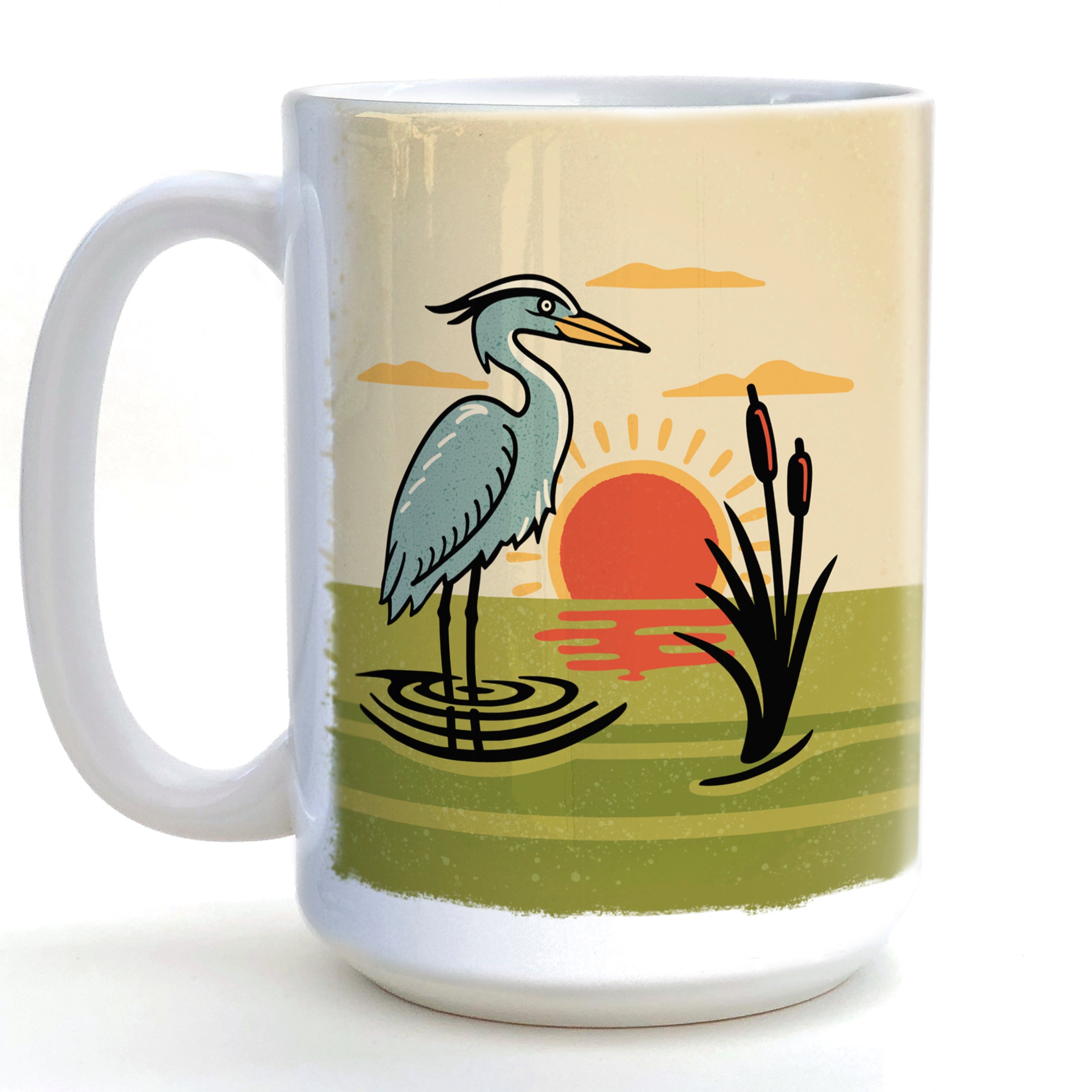 Heron coffee mug hand-illustrated by Two Little Fruits
