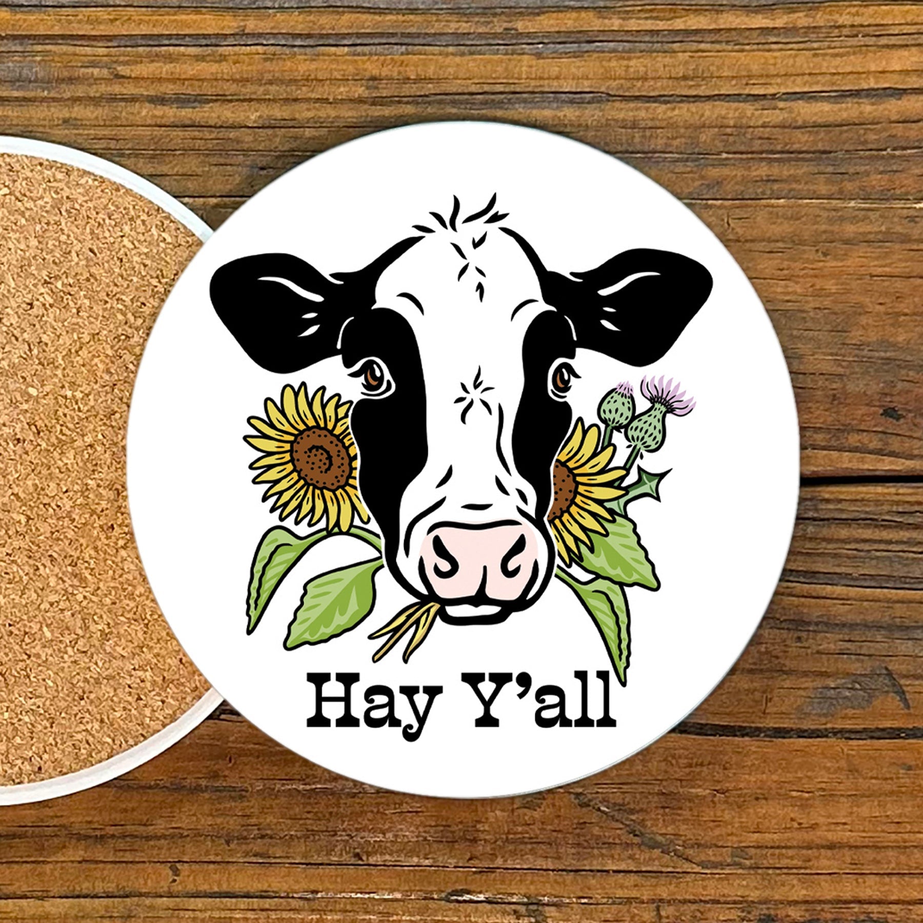 Hey Y'all Farmhouse Style Coasters - Playful 4" Ceramic Cow Drink Coaster Set - Coasters - Two Little Fruits - Two Little Fruits