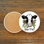 Hey Y'all Farmhouse Style Coasters - Playful 4" Ceramic Cow Drink Coaster Set - Coasters - Two Little Fruits - Two Little Fruits
