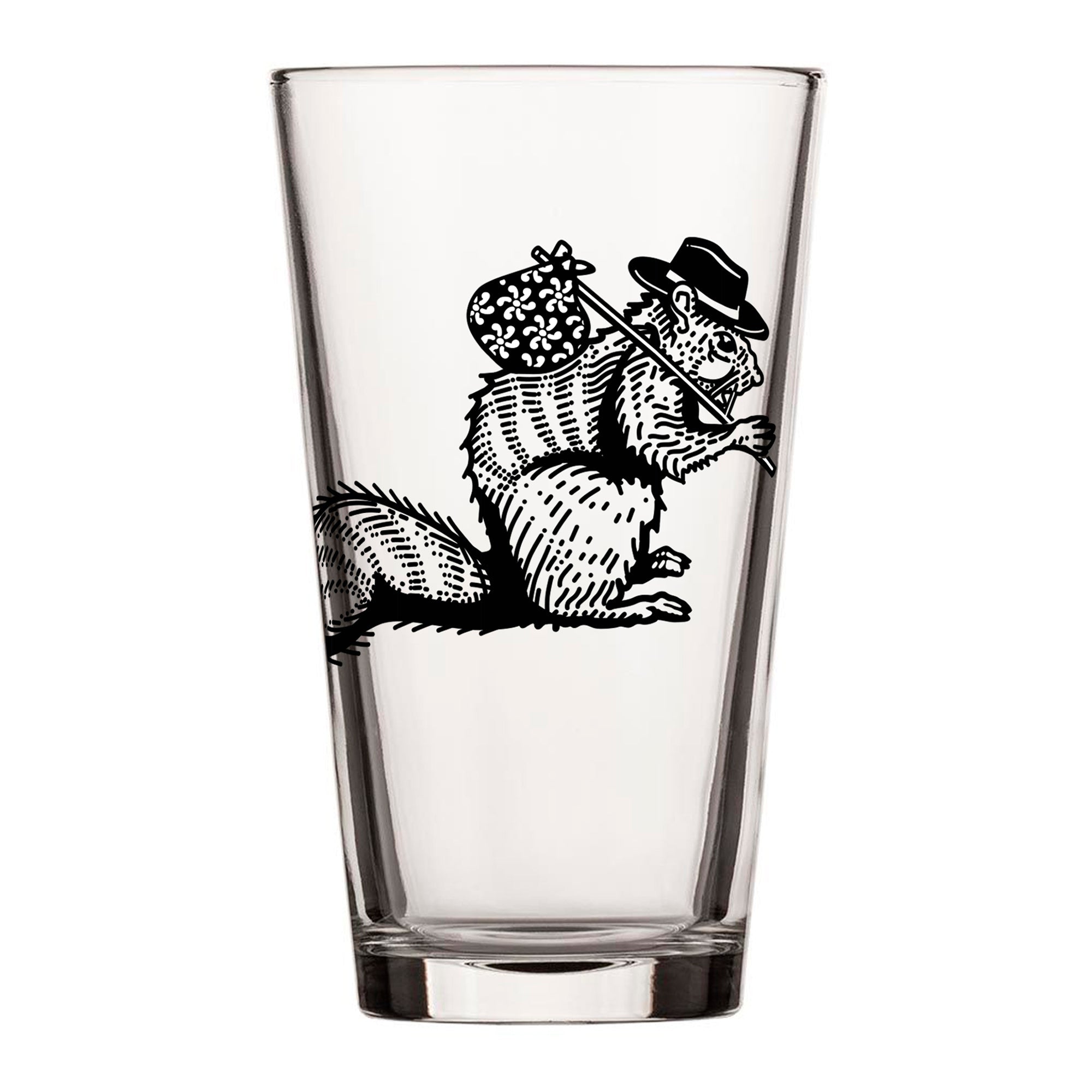 Hobo Squirrel Beer Pint Glass – Whimsical & Functional Drinkware 🍺🐿️ - Pint Glass - Two Little Fruits - Two Little Fruits