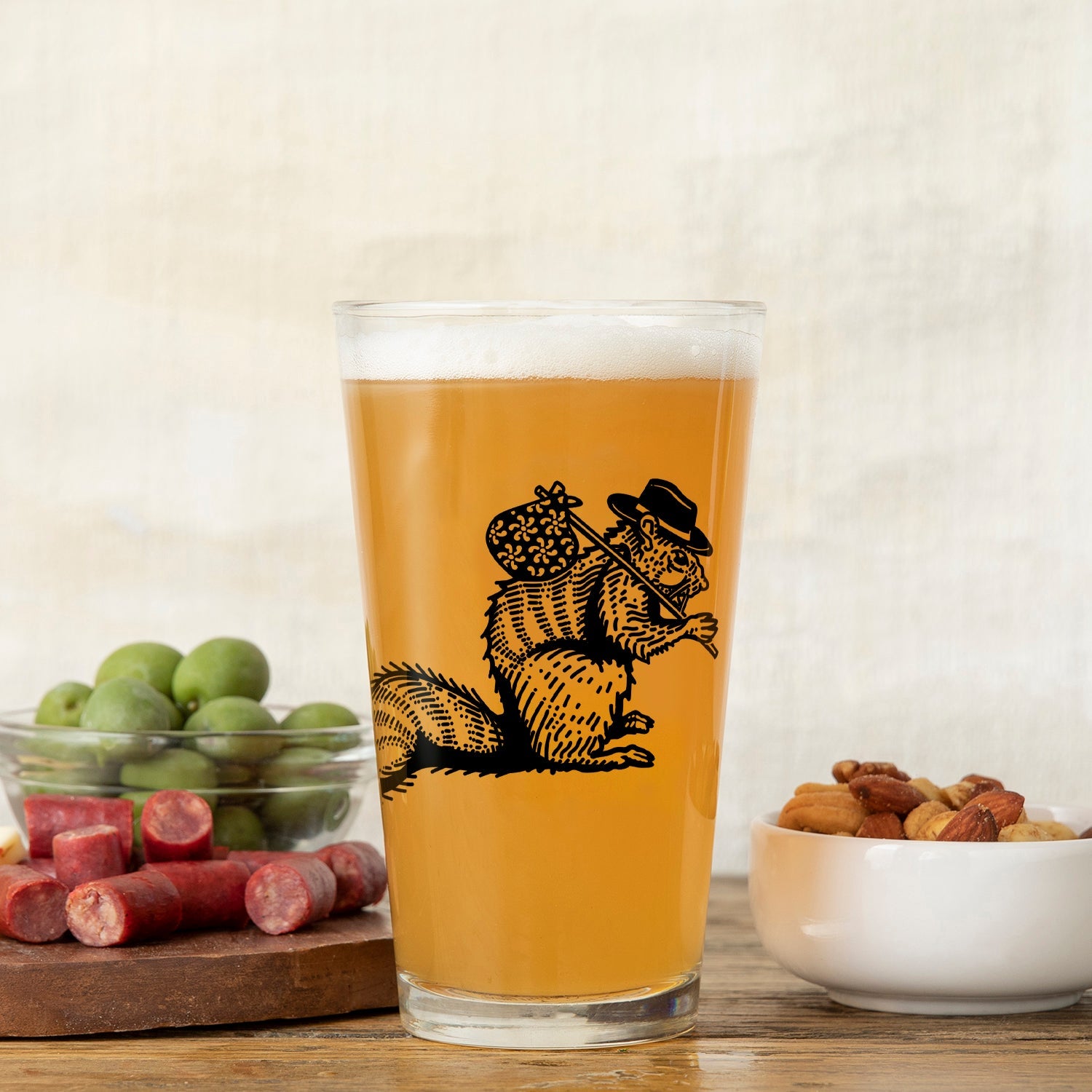 Hobo Squirrel Beer Pint Glass – Whimsical & Functional Drinkware 🍺🐿️ - Pint Glass - Two Little Fruits - Two Little Fruits