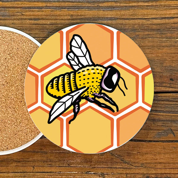Honeybee Coasters - 4" Ceramic Drink Coaster with Cork Backing - Coasters - Two Little Fruits - Two Little Fruits