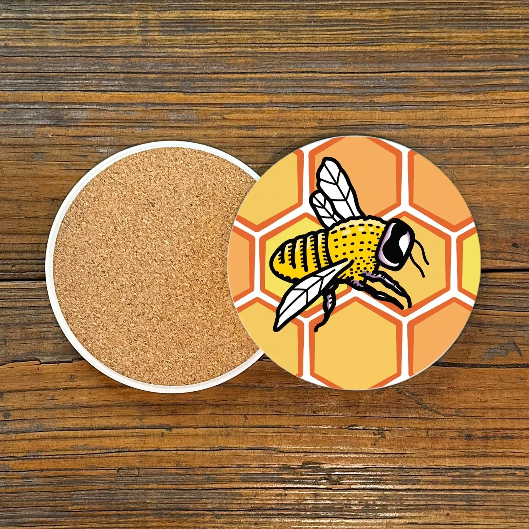 Honeybee Coasters - 4" Ceramic Drink Coaster with Cork Backing