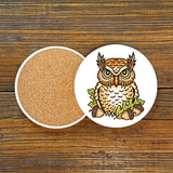 Horned Owl Coasters – Colorful 4" Ceramic Drink Coasters with Cork Backing by Two Little Fruits - Coasters - Two Little Fruits - Two Little Fruits