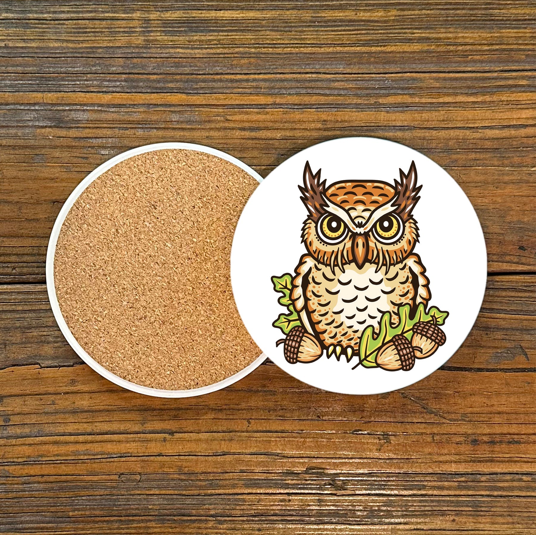 Horned Owl Coasters – Colorful 4" Ceramic Drink Coasters with Cork Backing by Two Little Fruits - Coasters - Two Little Fruits - Two Little Fruits