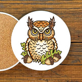 Horned Owl illustrated coaster by Two Little Fruits