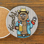 Howdy Cowboy Bear ceramic coaster with cork backing