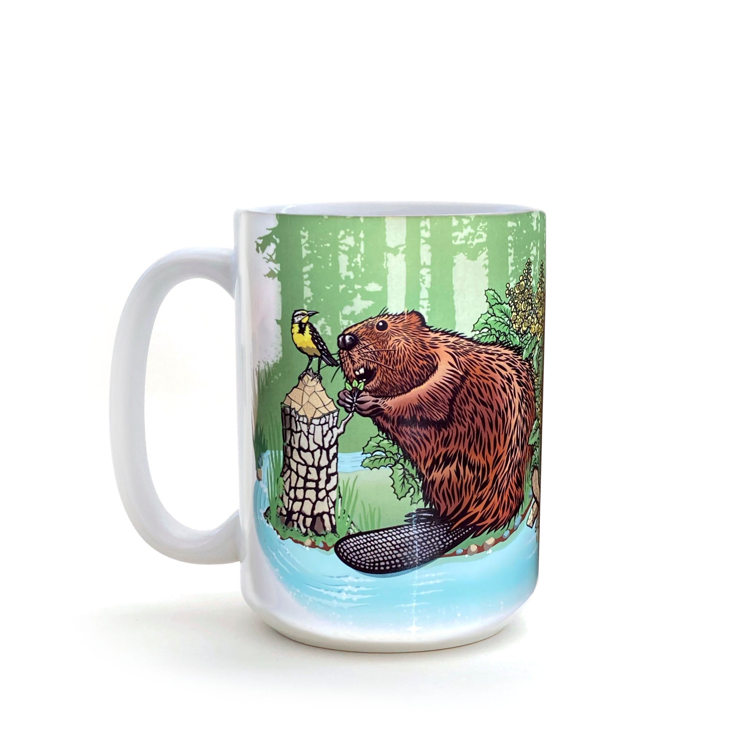 Large handled Adorable Beaver Coffee Mug - 15 Oz Heavy-Duty Ceramic, perfect for cozy drinks at home.
