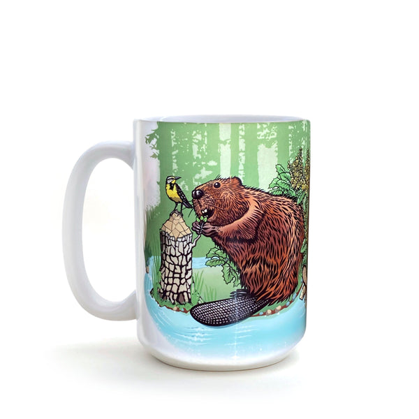 Large handled Adorable Beaver Coffee Mug - 15 Oz Heavy-Duty Ceramic, perfect for cozy drinks at home.