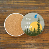 I'm So High Cannabis Drink Coaster - 4” Ceramic with Cork Backing for Moisture Protection - Coasters - Two Little Fruits - Two Little Fruits