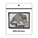 Stay Trashy Raccoon illustrated woven patch by Two Little Fruits