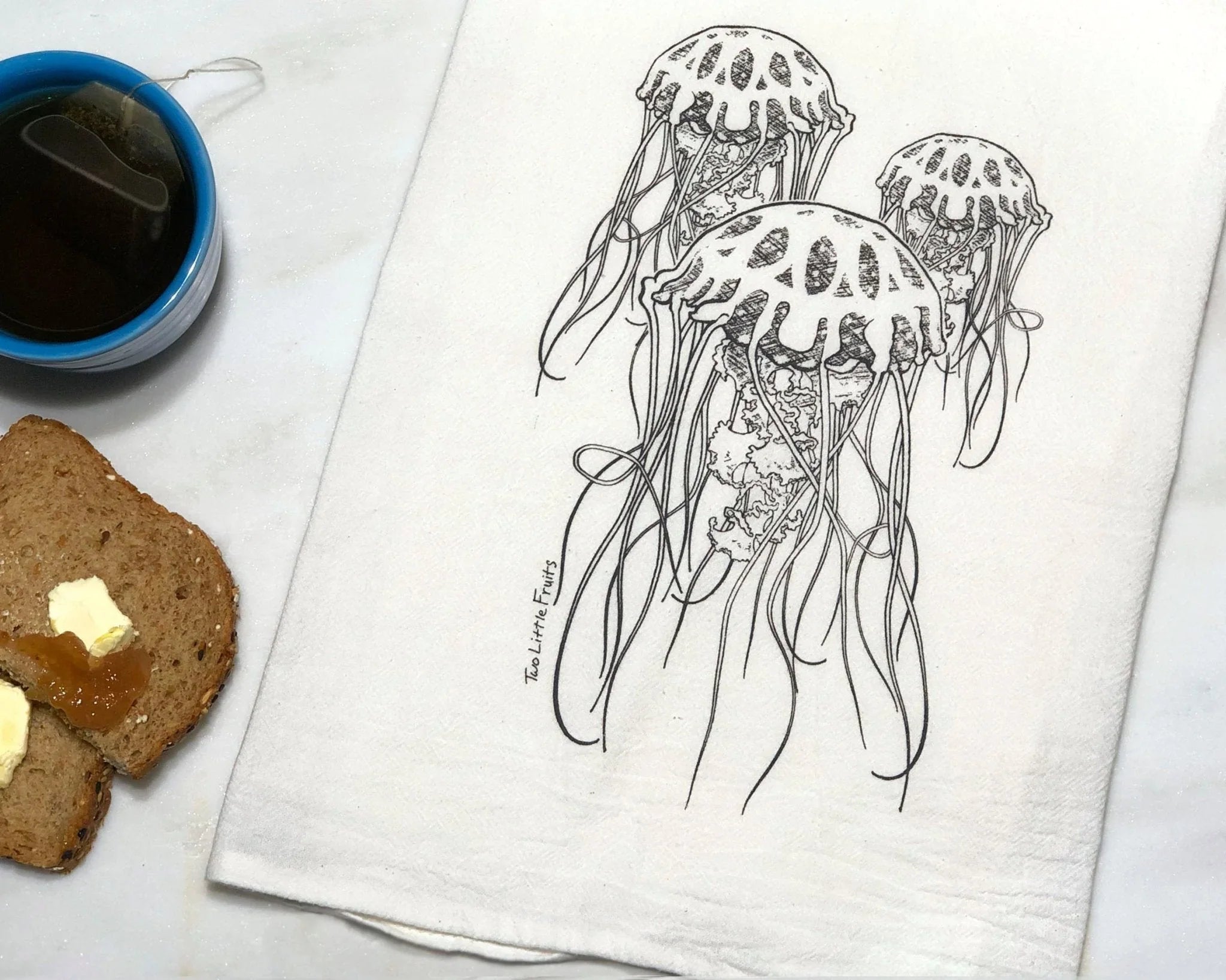 Jellyfish Kitchen Towel - 100% Cotton, Hand - Illustrated Design - Tea Towels - Two Little Fruits - Two Little Fruits