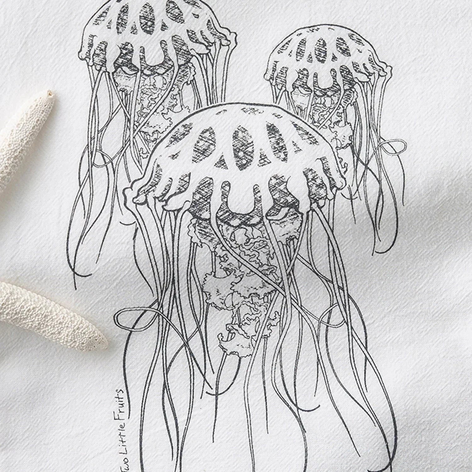 Jellyfish illustrated tea towel by Two Little Fruits