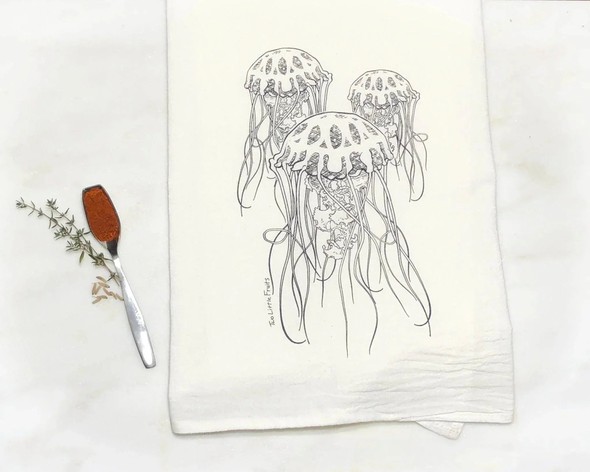 Jellyfish Kitchen Towel - 100Cotton, Hand - Illustrated Design - Tea Towels - Two Little Fruits - Two Little Fruits