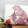 Unique Knitting Kitchen Towel with a hand-illustrated knitting marmot design by Two Little Fruits, great for gifting and home decor.