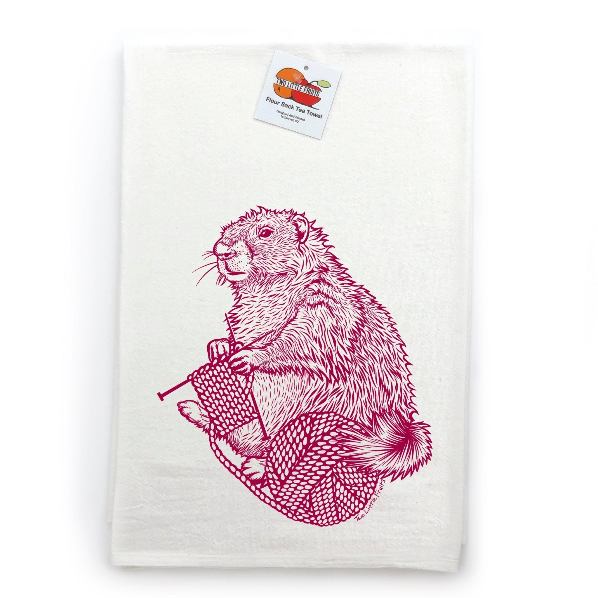 Charming Knitting Kitchen Towel designed with a cute knitting marmot, made from 100% cotton for high absorption and quick drying.